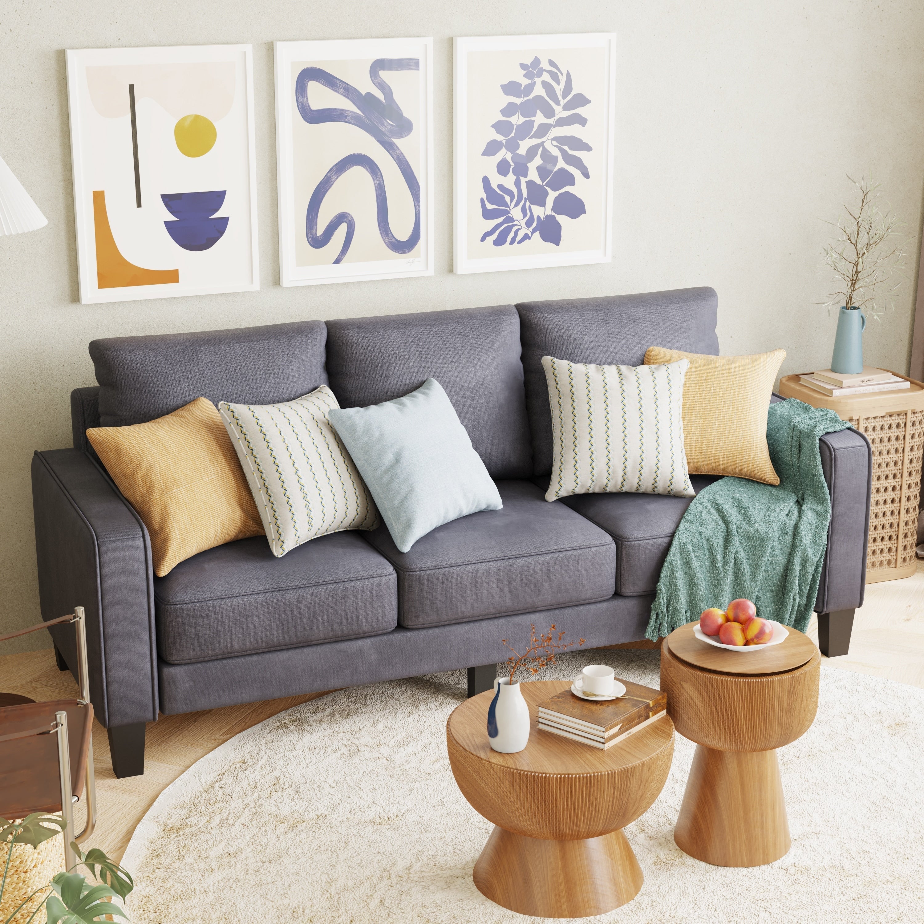 Canapé 3 places en tissu avec rangement sous le coussin