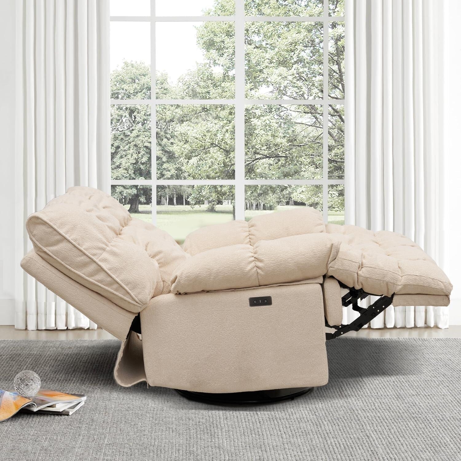 Fauteuil inclinable électrique pivotant à 360° en tissu avec mouvement de glissement