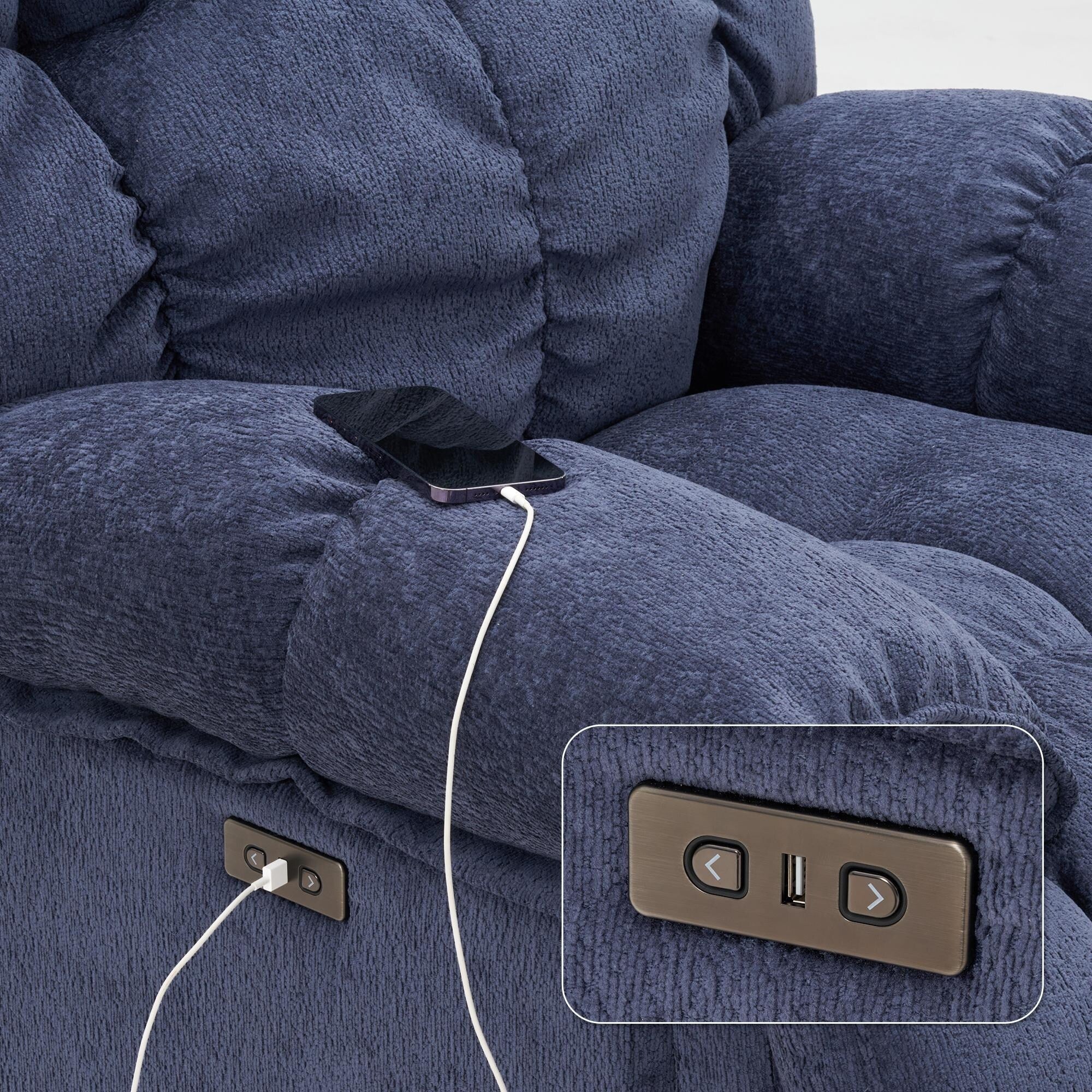 Fauteuil inclinable électrique pivotant à 360° en tissu avec mouvement de glissement