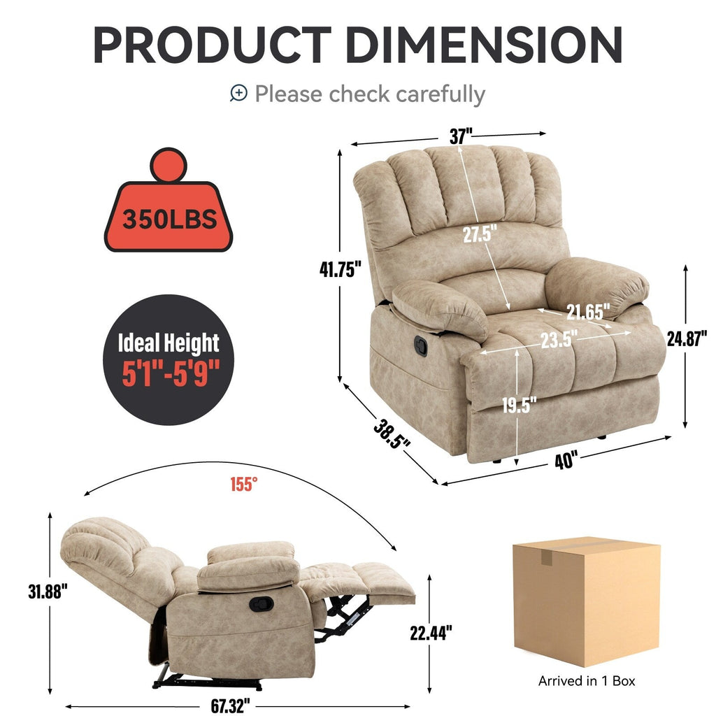 Fauteuil inclinable manuel en tissu avec dossier réglable et repose-pieds
