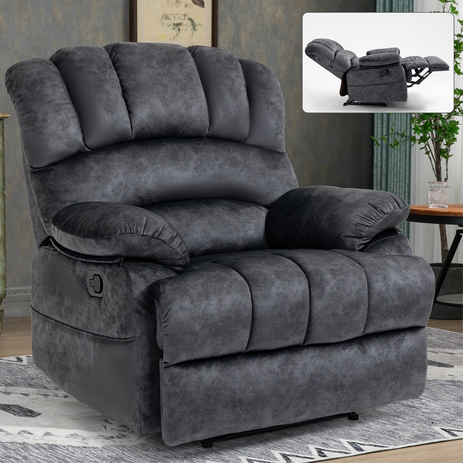 Fauteuil inclinable manuel en tissu avec dossier réglable et repose-pieds