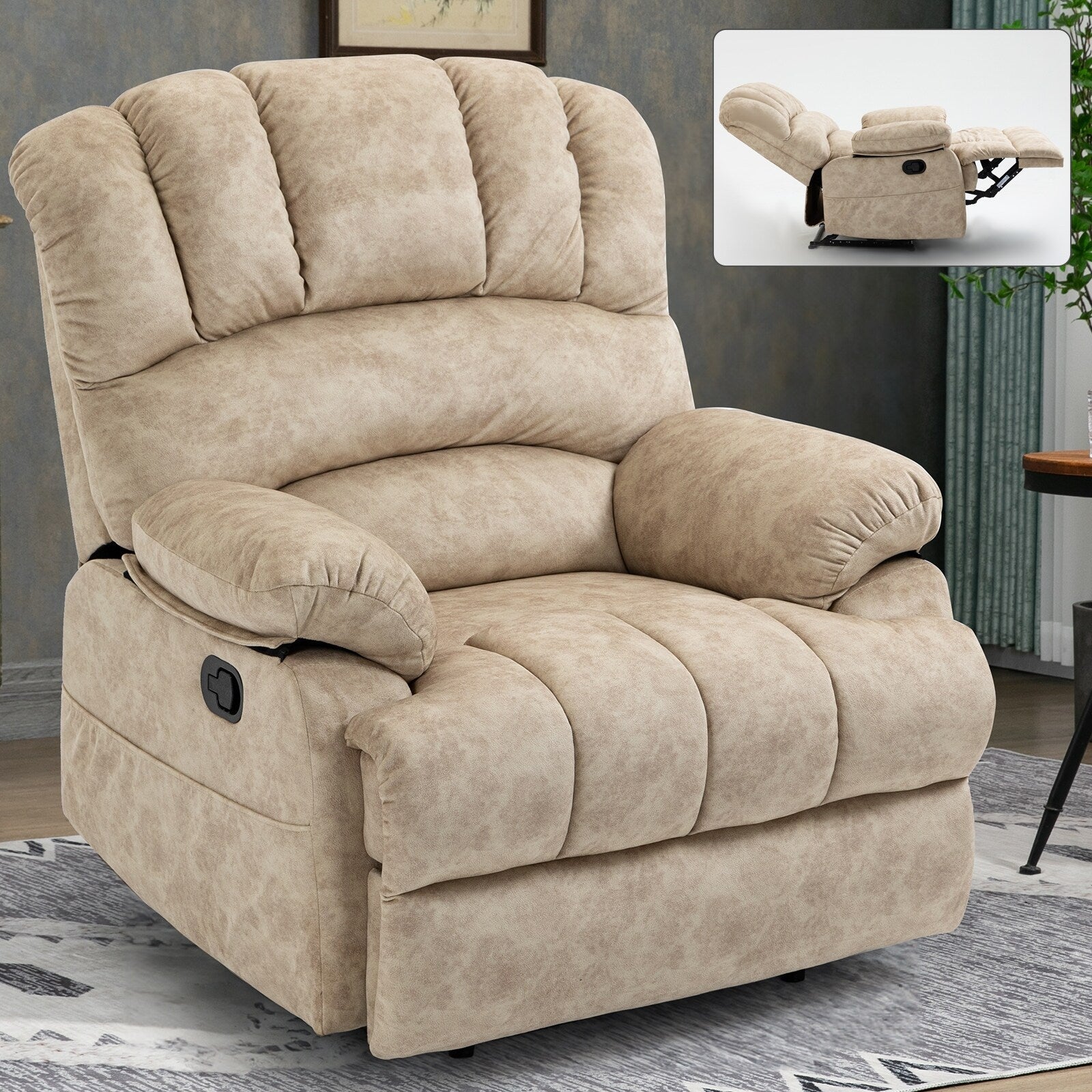 Fauteuil inclinable manuel en tissu avec dossier réglable et repose-pieds