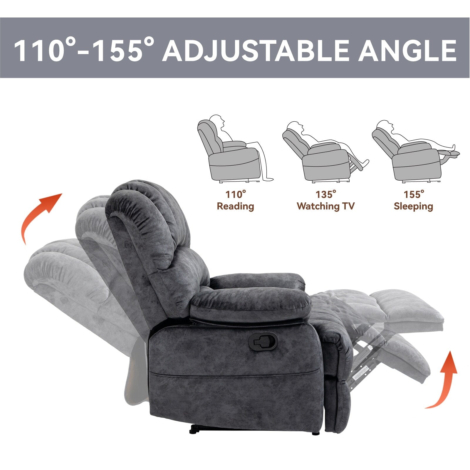 Fauteuil inclinable manuel en tissu avec dossier réglable et repose-pieds