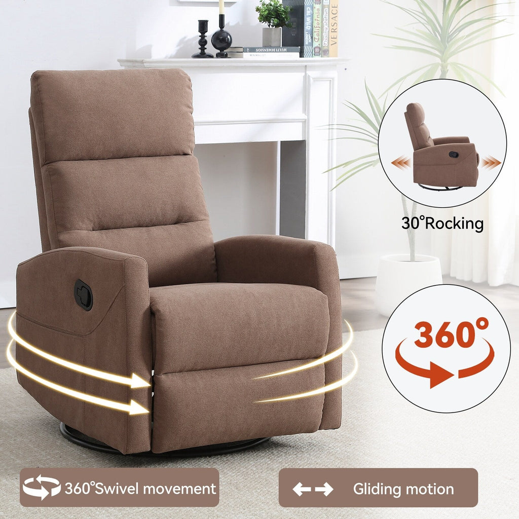 Fauteuil inclinable manuel en tissu, pivotant à 360° avec bascule et repose-pieds, fauteuil avec dossier réglable et pédales