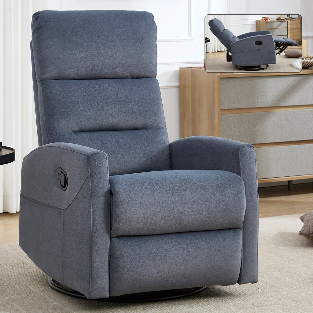 Fauteuil inclinable manuel en tissu, pivotant à 360° avec bascule et repose-pieds, fauteuil avec dossier réglable et pédales