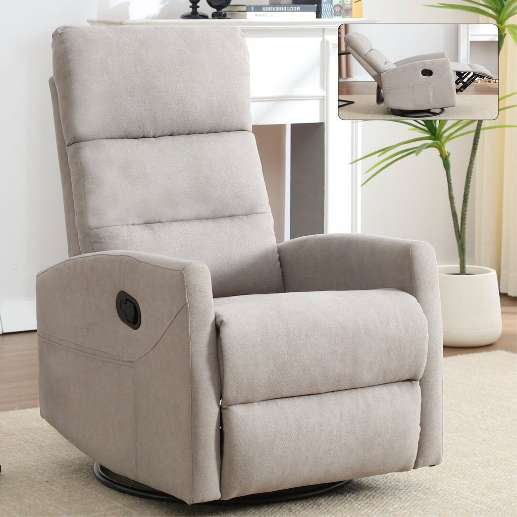Fauteuil inclinable manuel en tissu, pivotant à 360° avec bascule et repose-pieds, fauteuil avec dossier réglable et pédales