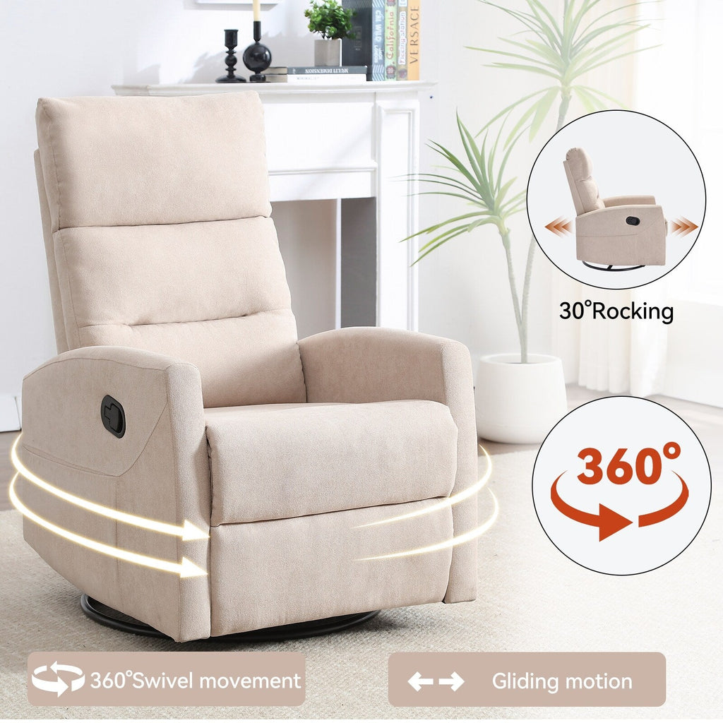 Fauteuil inclinable manuel en tissu, pivotant à 360° avec bascule et repose-pieds, fauteuil avec dossier réglable et pédales
