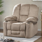 Fauteuil inclinable manuel en tissu avec deux porte-gobelets et coussins rembourrés généreux