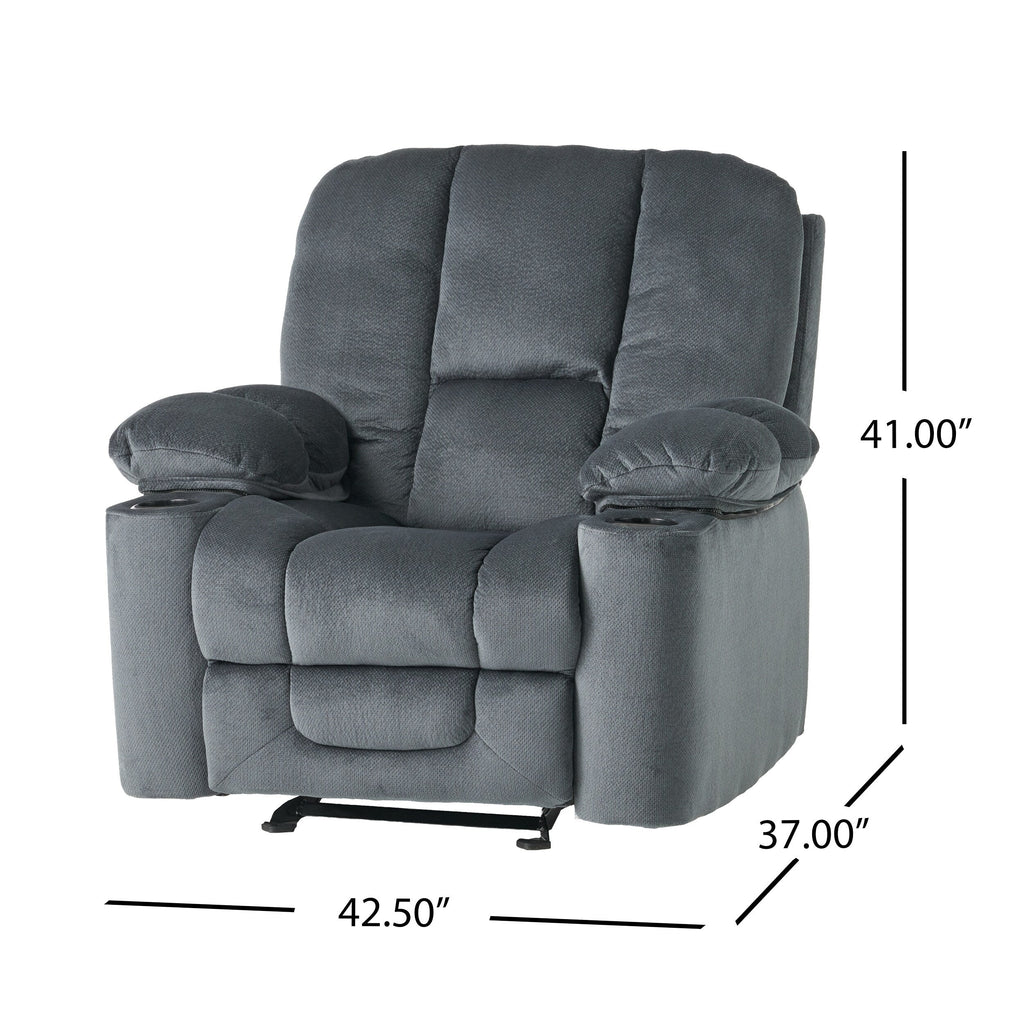 Fauteuil inclinable manuel en tissu avec deux porte-gobelets et coussins rembourrés généreux
