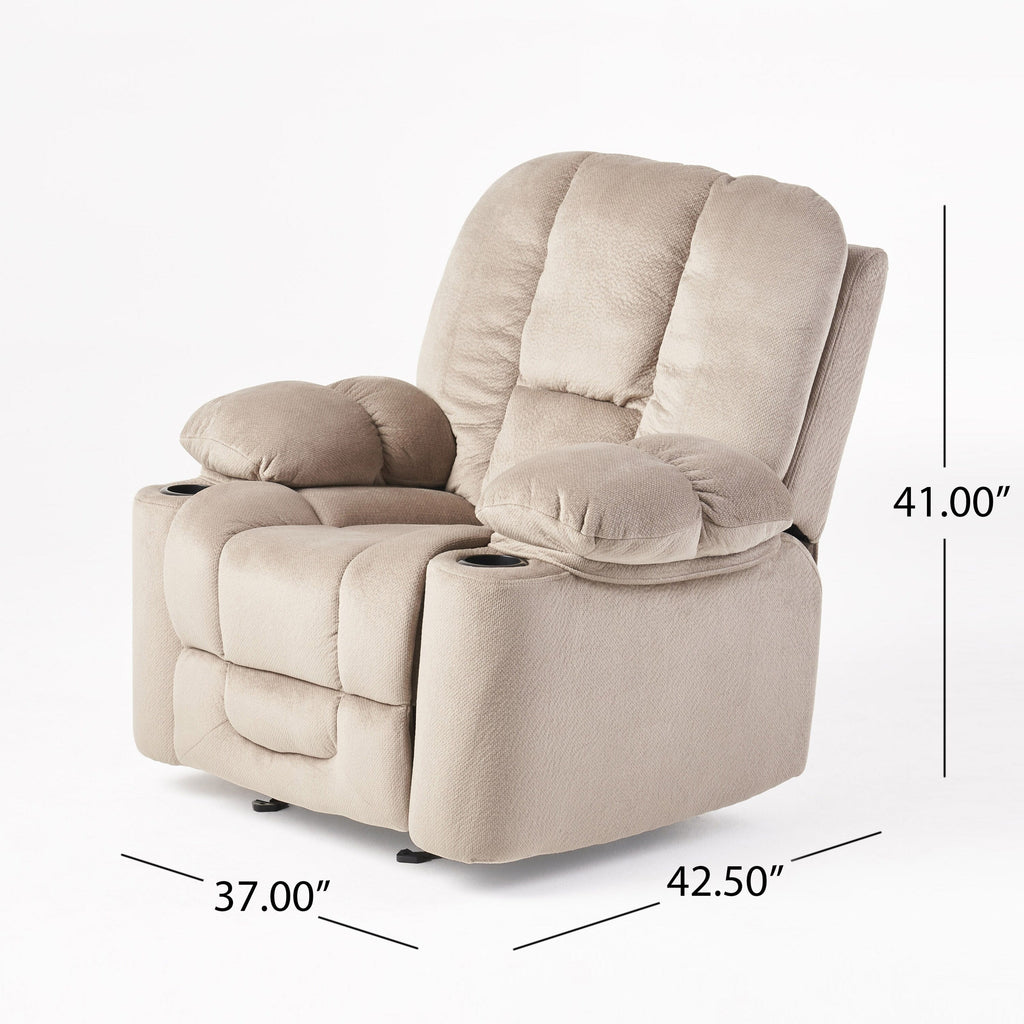 Fauteuil inclinable manuel en tissu avec deux porte-gobelets et coussins rembourrés généreux