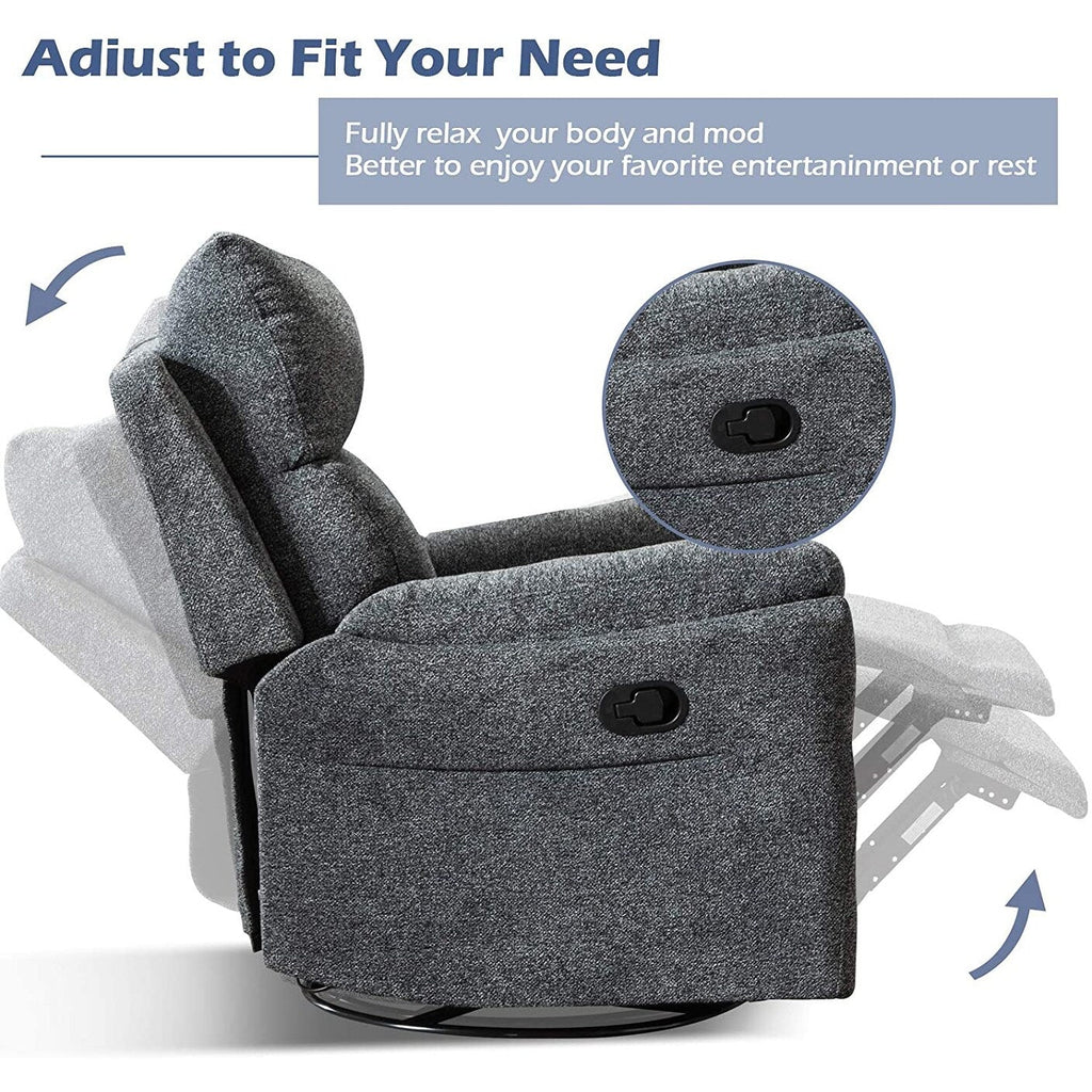 Fauteuil inclinable manuel pivotant et rembourré en tissu