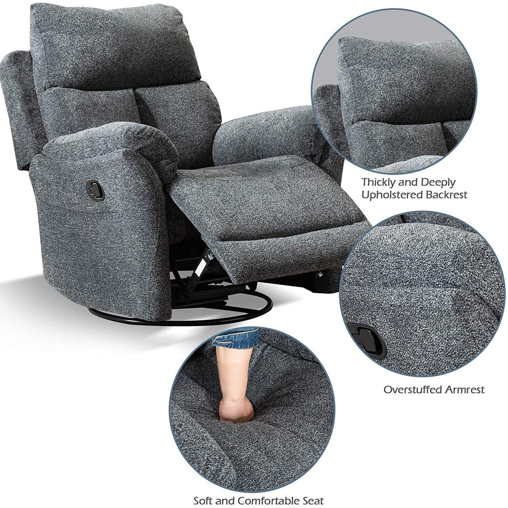 Fauteuil inclinable manuel pivotant et rembourré en tissu
