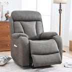 Fauteuil inclinable électrique en tissu pour personnes âgées, avec télécommande, coussin rembourré, poche latérale et cadre robuste.