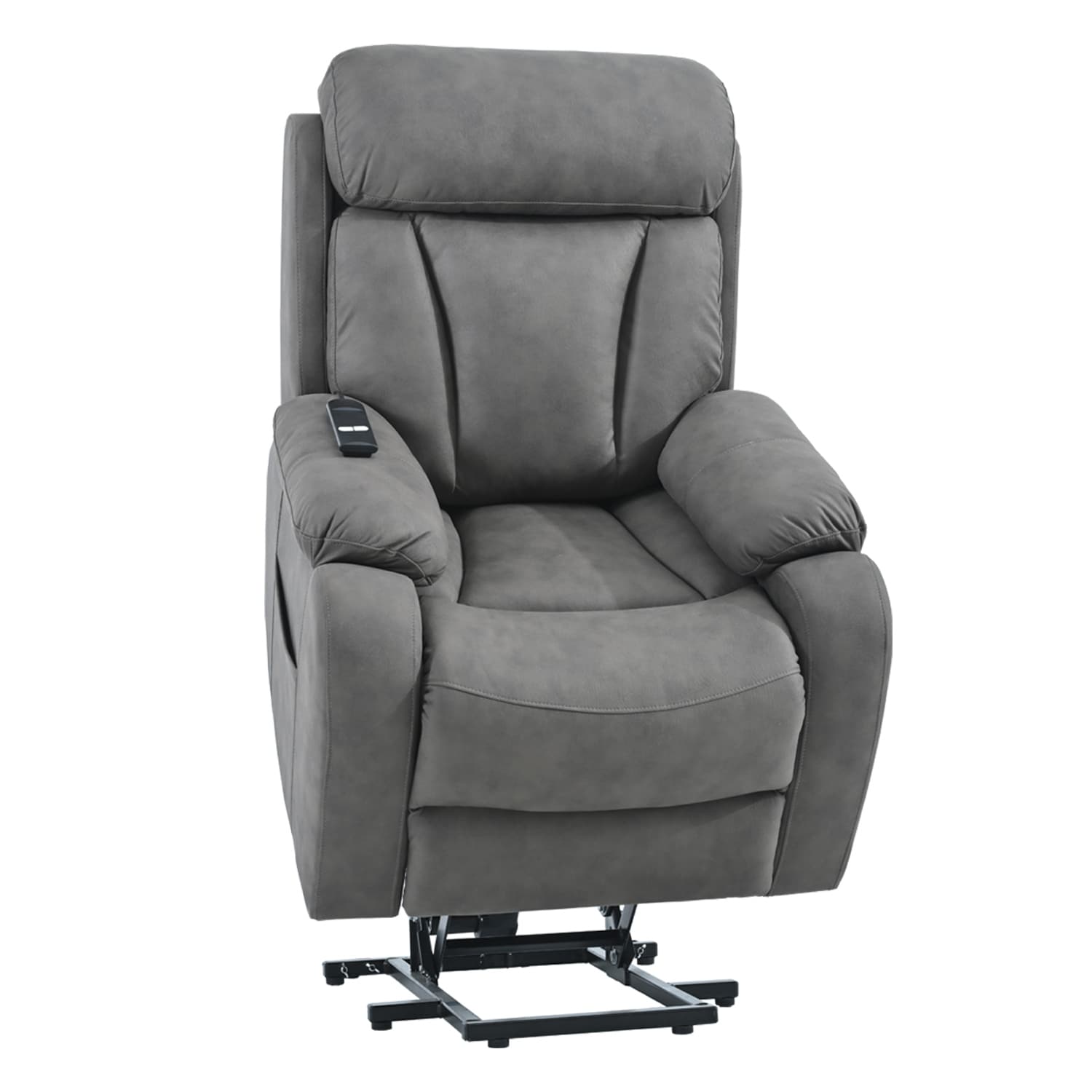 Fauteuil inclinable électrique en tissu avec télécommande, coussins rembourrés, poche de rangement latérale et cadre robuste et durable pour personnes âgées