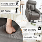 Fauteuil inclinable électrique en tissu avec télécommande, coussins rembourrés, poche de rangement latérale et cadre robuste et durable pour personnes âgées