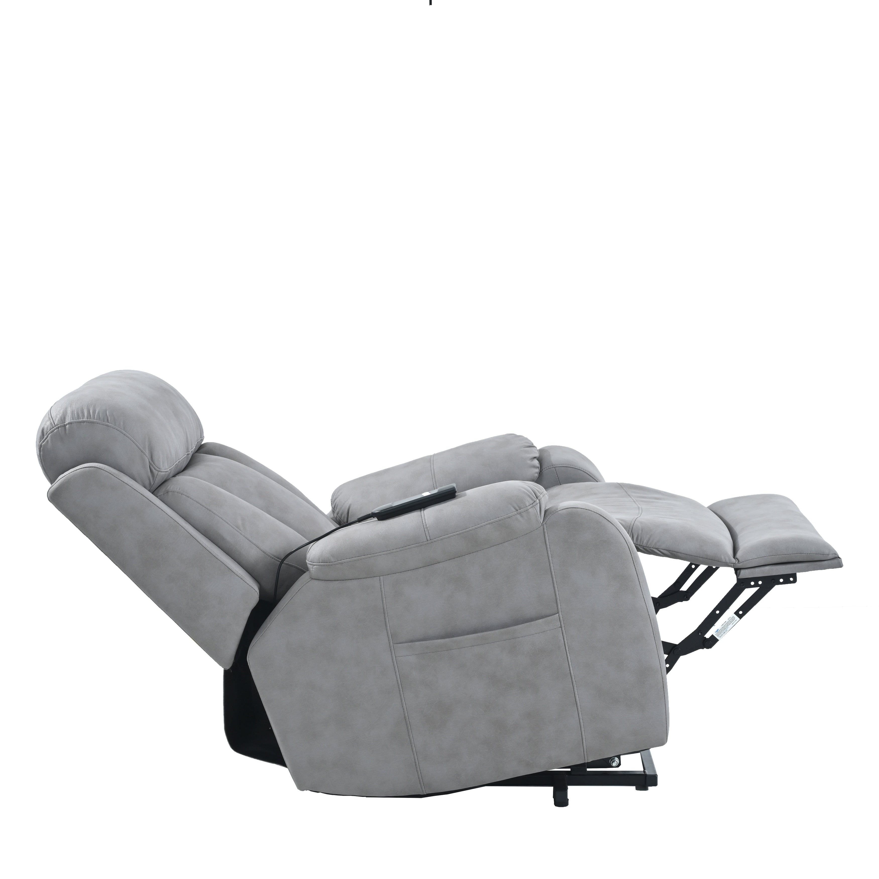 Fauteuil inclinable électrique en tissu avec télécommande, coussins rembourrés, poche de rangement latérale et cadre robuste et durable pour personnes âgées