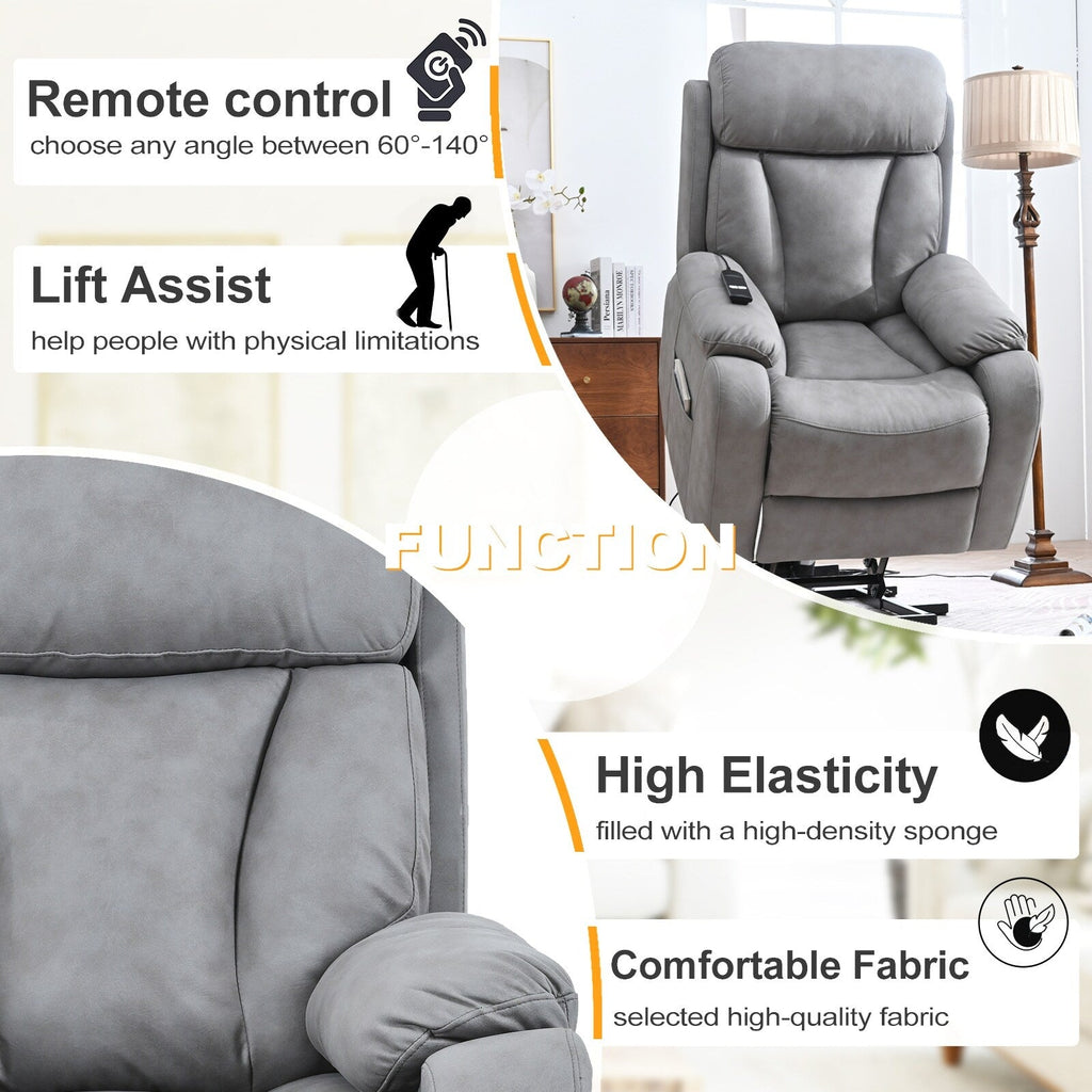 Fauteuil inclinable électrique en tissu avec télécommande, coussins rembourrés, poche de rangement latérale et cadre robuste et durable pour personnes âgées