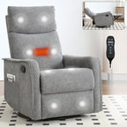 Fauteuil inclinable en tissu avec chauffage, massage, base pivotante à 360°, dossier réglable et soutien lombaire pour un confort optimal au salon