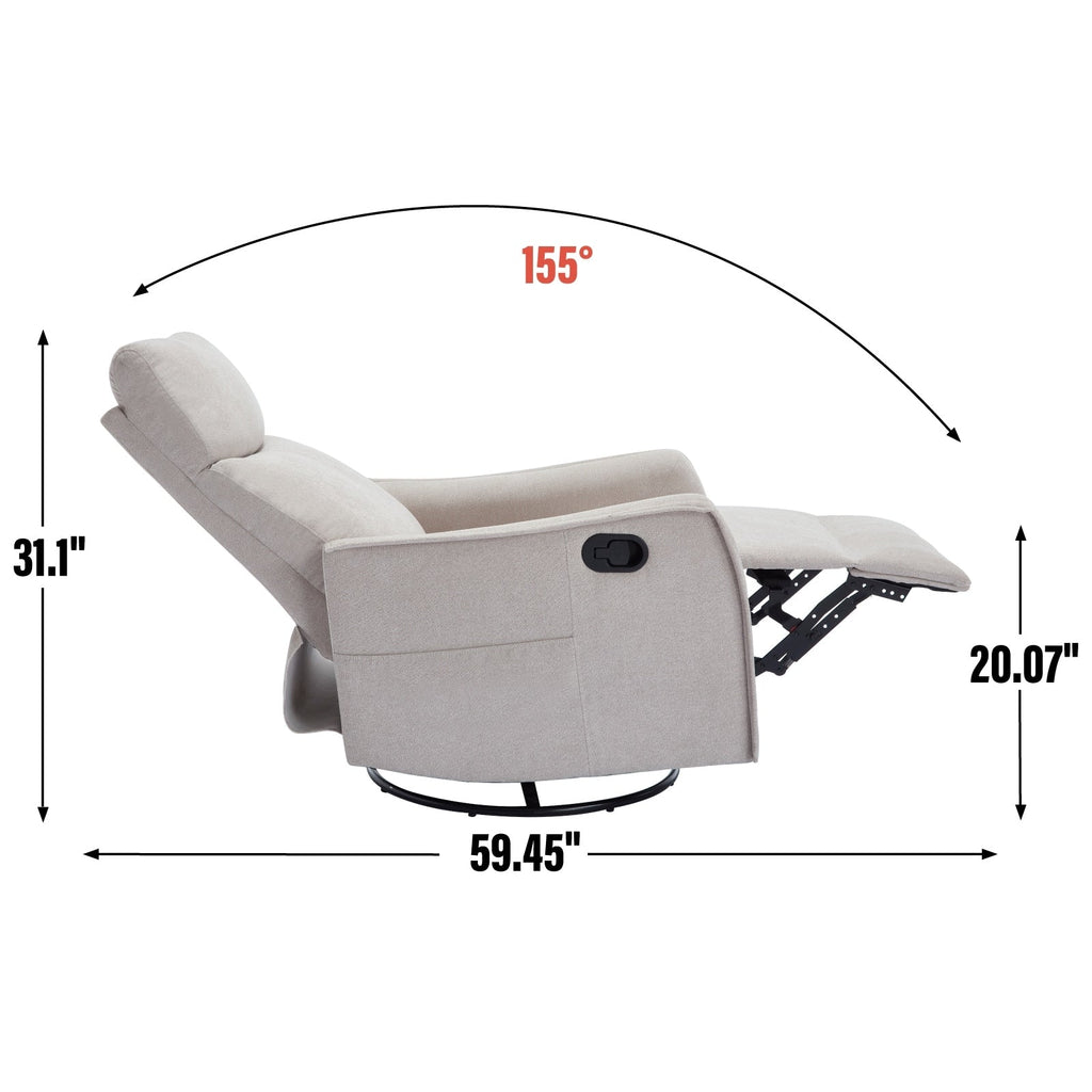 Fauteuil inclinable en tissu avec chauffage, massage, base pivotante à 360°, dossier réglable et soutien lombaire pour un confort optimal au salon