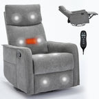 Fauteuil inclinable en tissu avec chauffage, massage, base pivotante à 360°, dossier réglable et soutien lombaire pour un confort optimal au salon