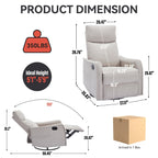Fauteuil inclinable en tissu avec chauffage, massage, base pivotante à 360°, dossier réglable et soutien lombaire pour un confort optimal au salon