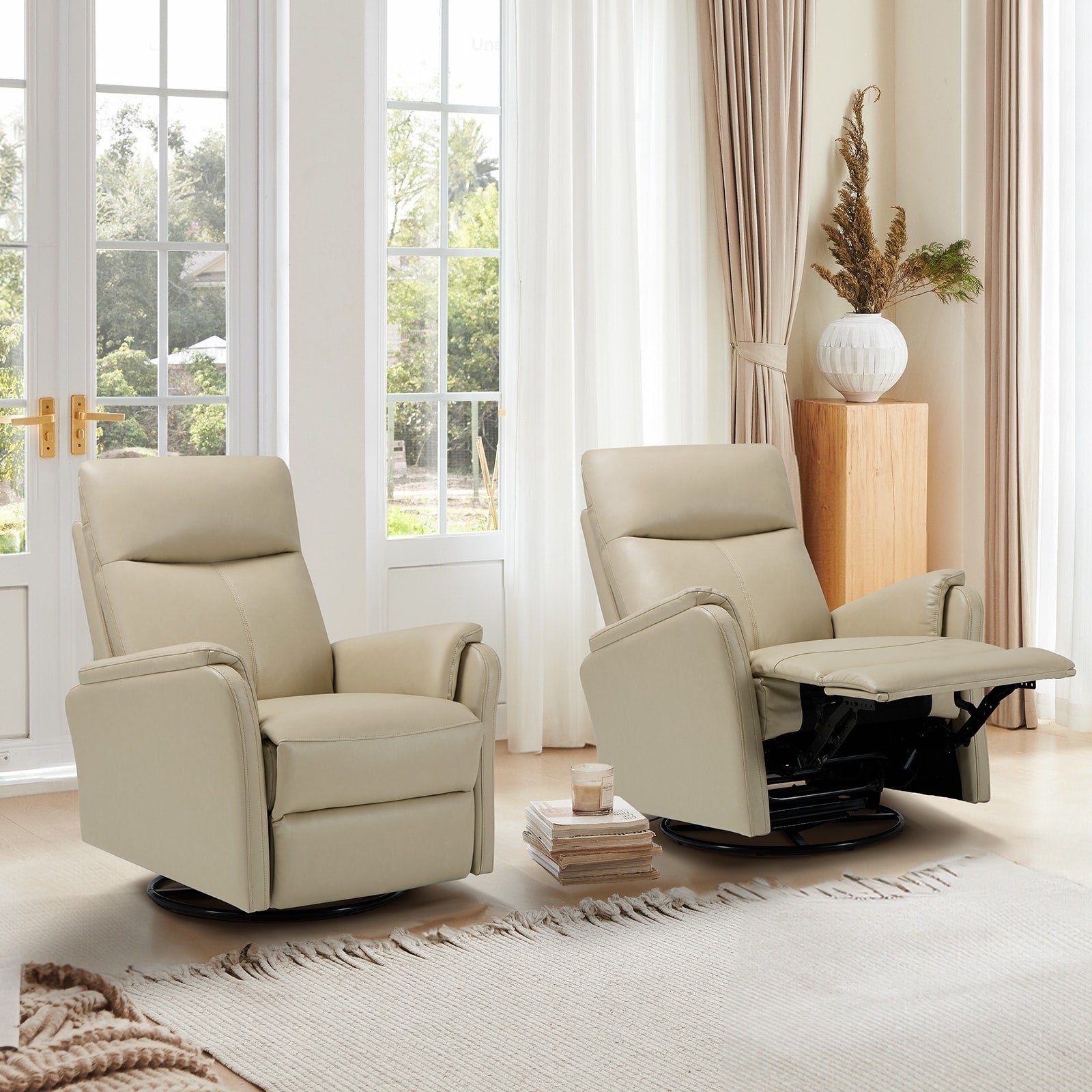 Fauteuil inclinable en tissu - Fauteuil pivotant à bascule avec repose-pieds XL - Siège simple pour salon