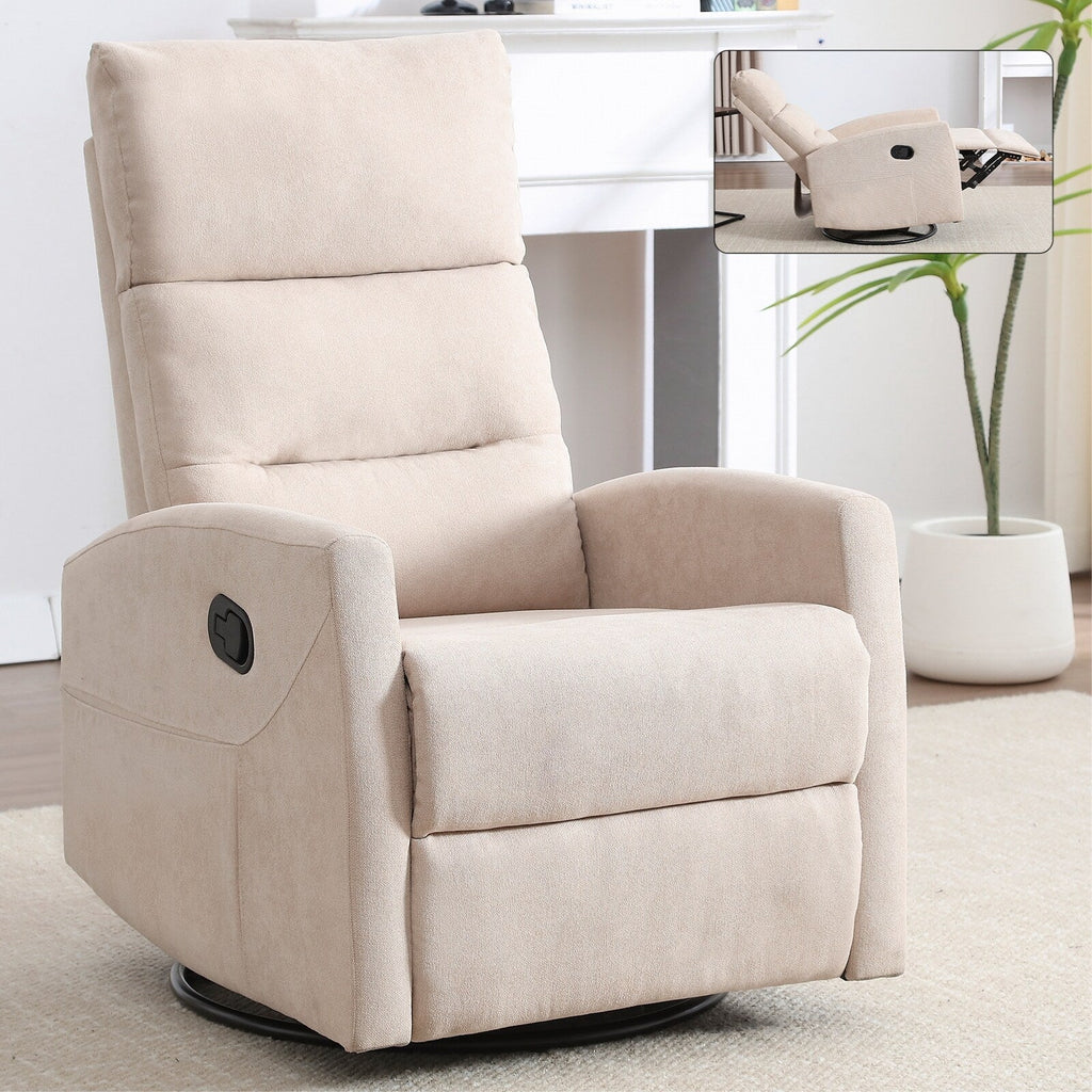 Fauteuil inclinable à bascule en tissu avec base pivotante à 360°, fauteuil inclinable manuel avec levier latéral, fauteuil de salon confortable