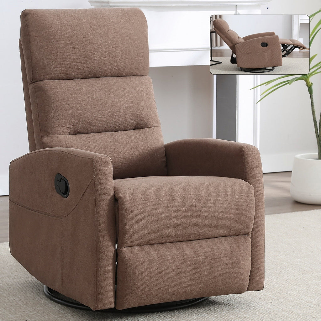 Fauteuil inclinable à bascule en tissu avec base pivotante à 360°, fauteuil inclinable manuel avec levier latéral, fauteuil de salon confortable