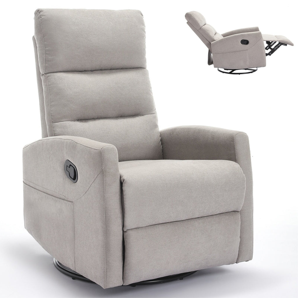 Fauteuil inclinable à bascule en tissu avec base pivotante à 360°, fauteuil inclinable manuel avec levier latéral, fauteuil de salon confortable