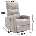 Fauteuil inclinable à bascule en tissu avec base pivotante à 360°, fauteuil inclinable manuel avec levier latéral, fauteuil de salon confortable