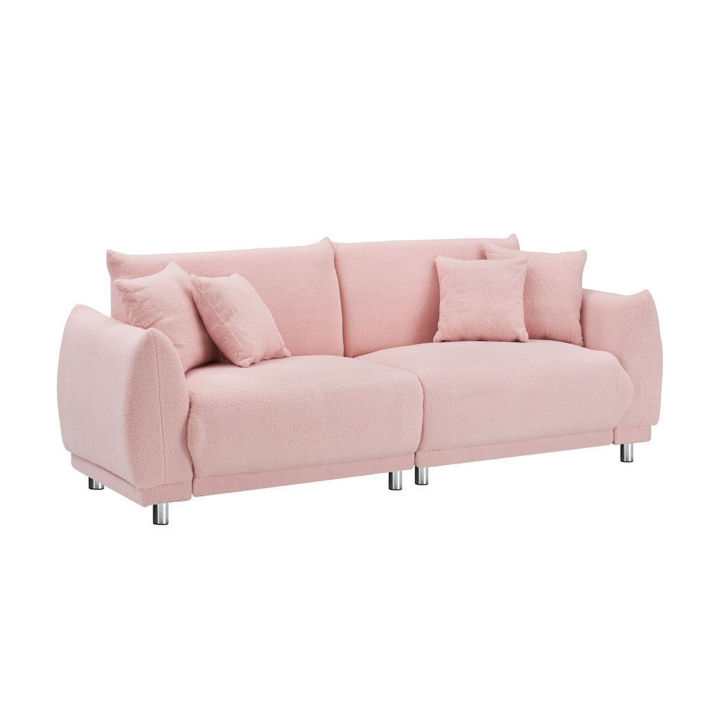Canapé capitonné en tissu, canapé à assise profonde rembourré avec 4 coussins décoratifs, canapé de salon moderne avec pieds ronds en métal