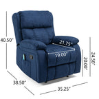 Fauteuil inclinable manuel de massage rembourré en tissu avec massage, chauffage lombaire et poches latérales