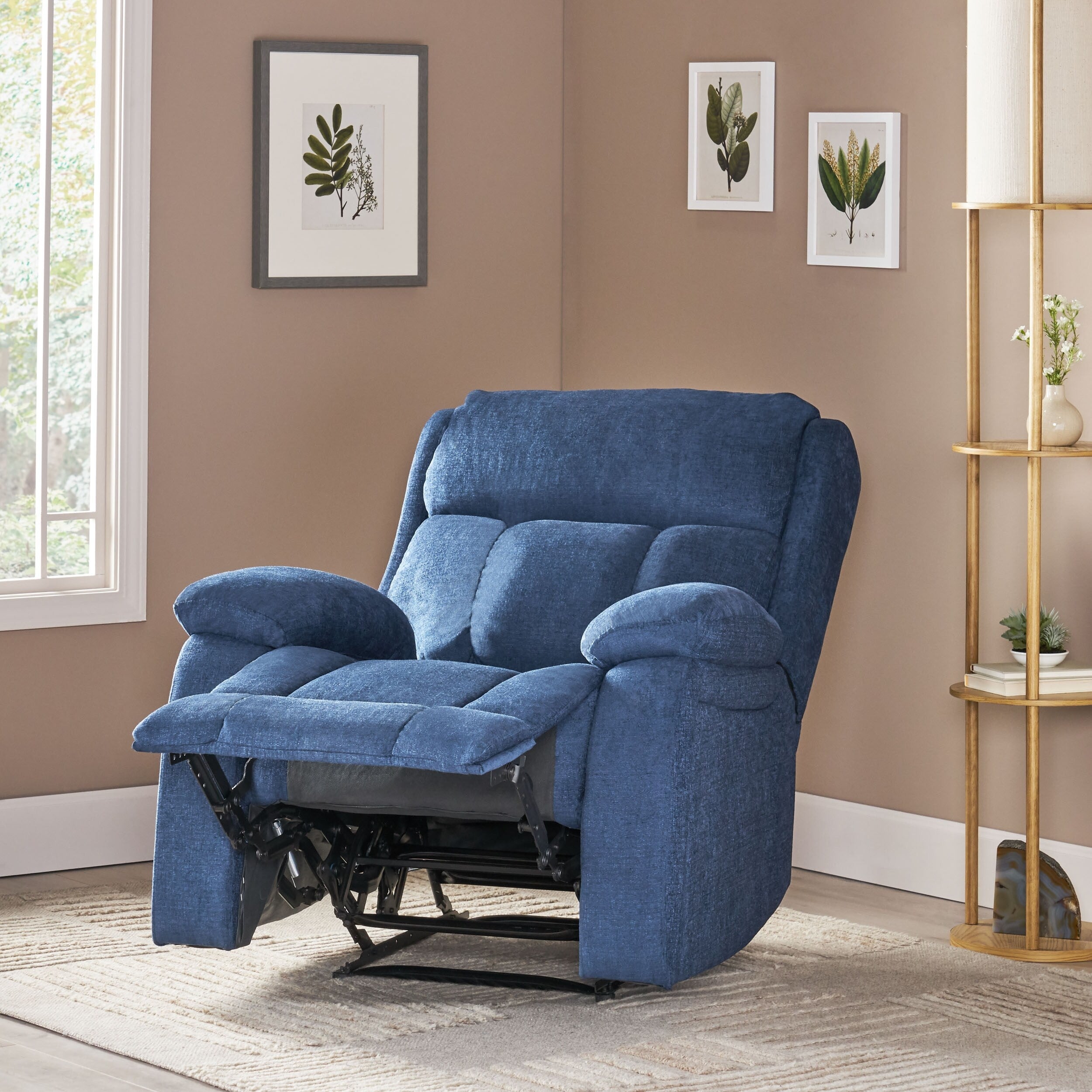 Fauteuil inclinable manuel de massage rembourré en tissu avec massage, chauffage lombaire et poches latérales