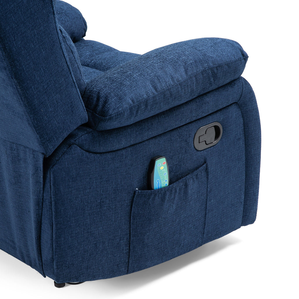 Fauteuil inclinable manuel de massage rembourré en tissu avec massage, chauffage lombaire et poches latérales