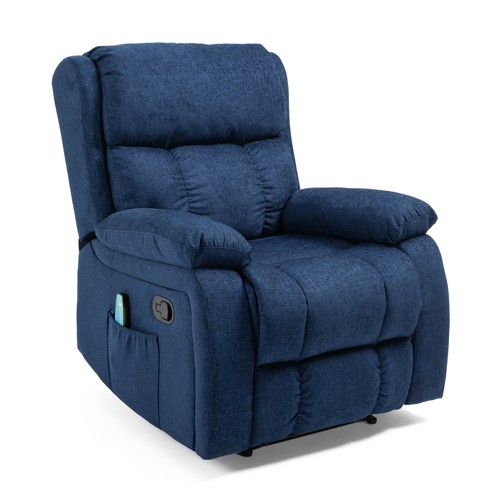 Fauteuil inclinable manuel de massage rembourré en tissu avec massage, chauffage lombaire et poches latérales