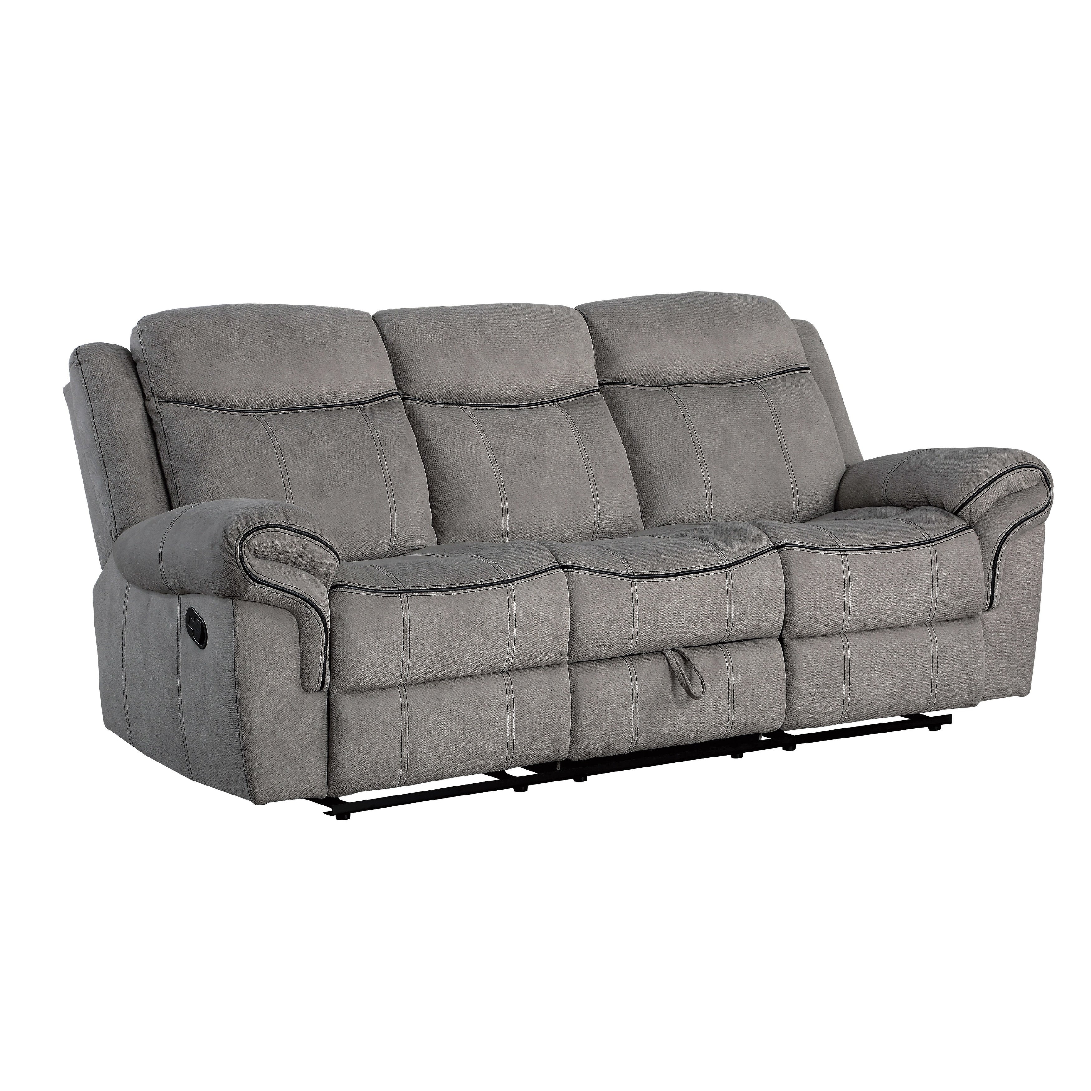 Canapé inclinable rembourré en tissu avec console et porte-gobelet, gris