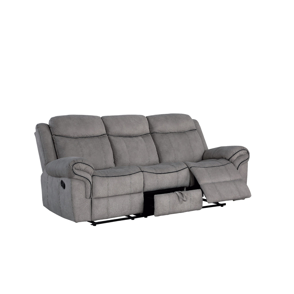Canapé inclinable rembourré en tissu avec console et porte-gobelet, gris