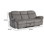 Canapé inclinable rembourré en tissu avec console et porte-gobelet, gris