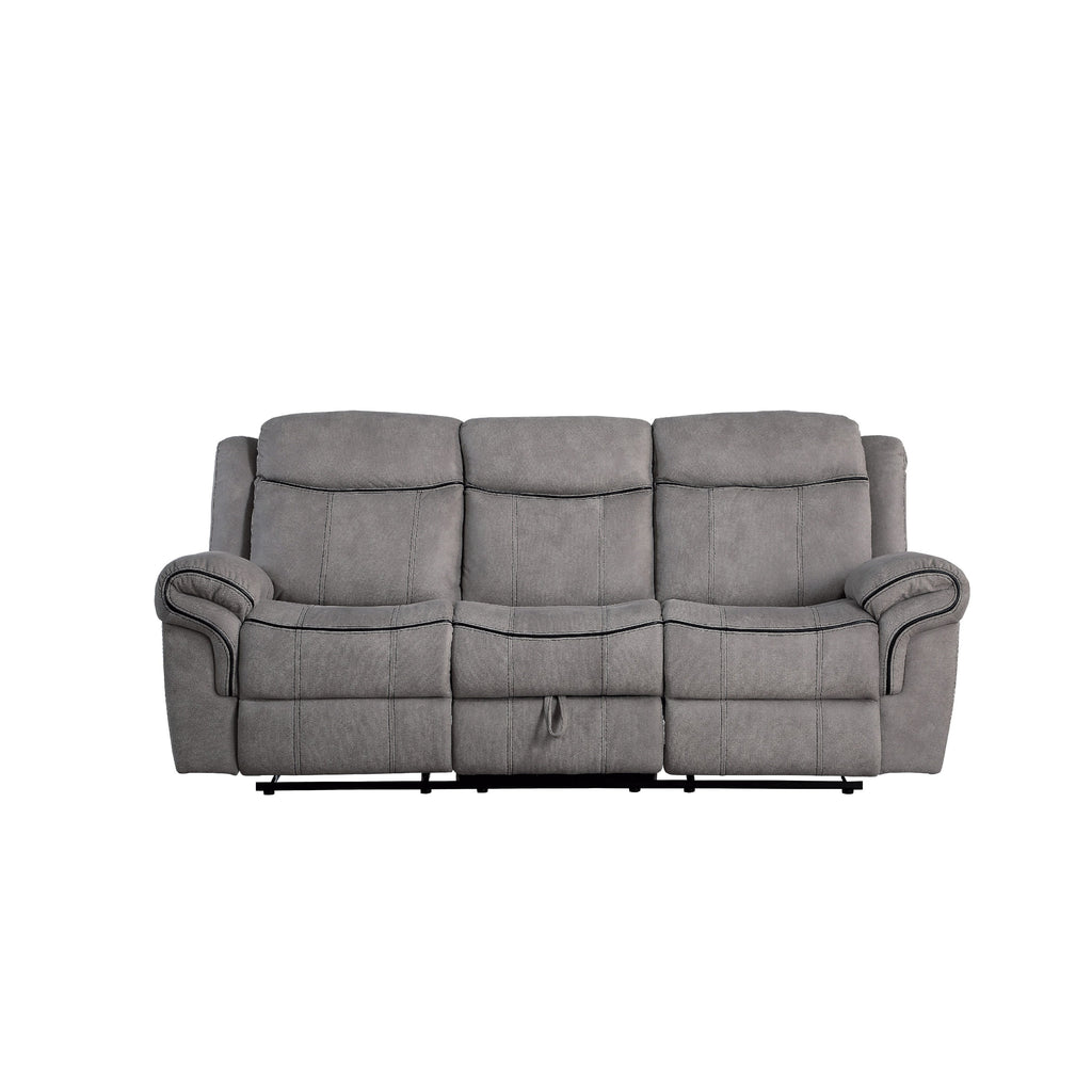 Canapé inclinable rembourré en tissu avec console et porte-gobelet, gris