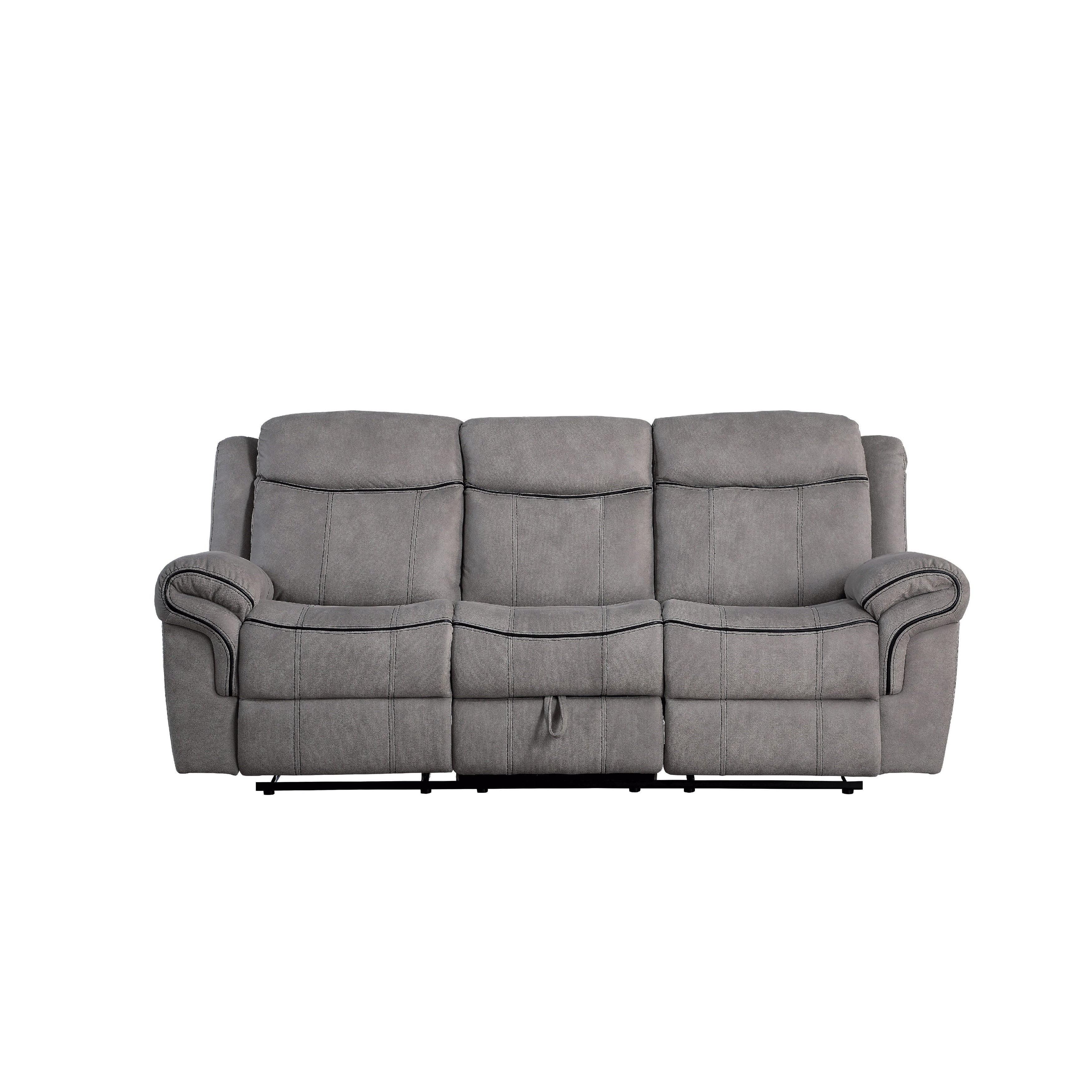 Canapé inclinable rembourré en tissu avec console et porte-gobelet, gris