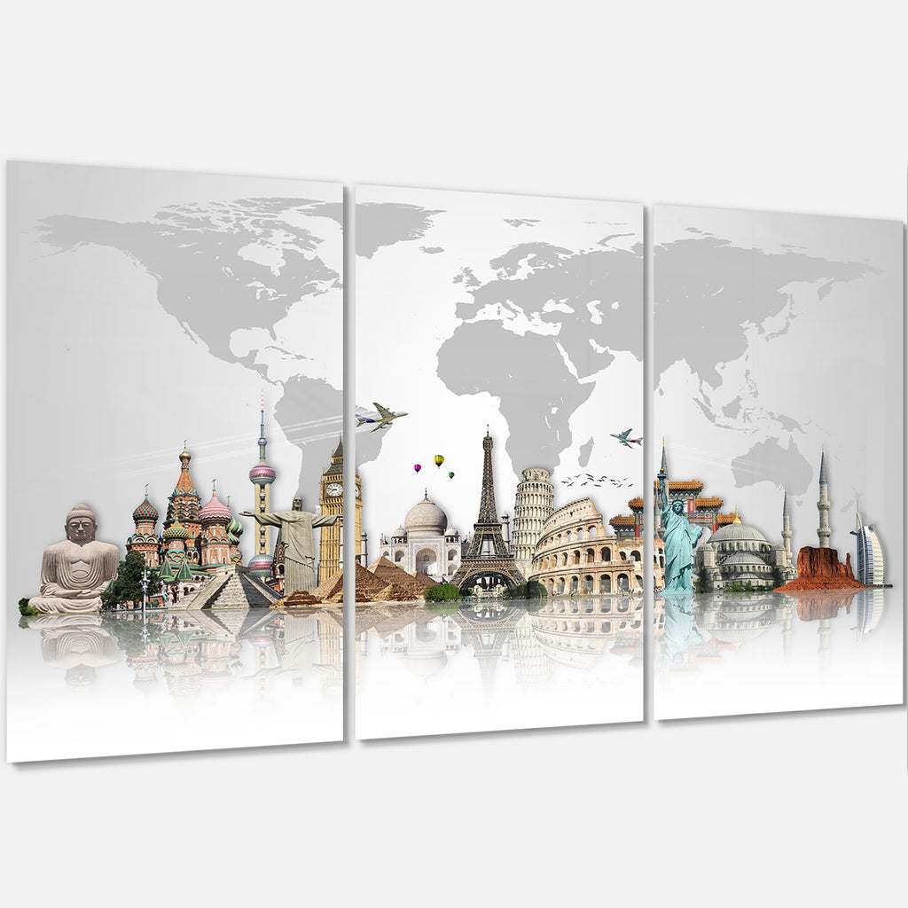 Monuments célèbres du monde entier - Art mural en métal brillant - 36 x 28