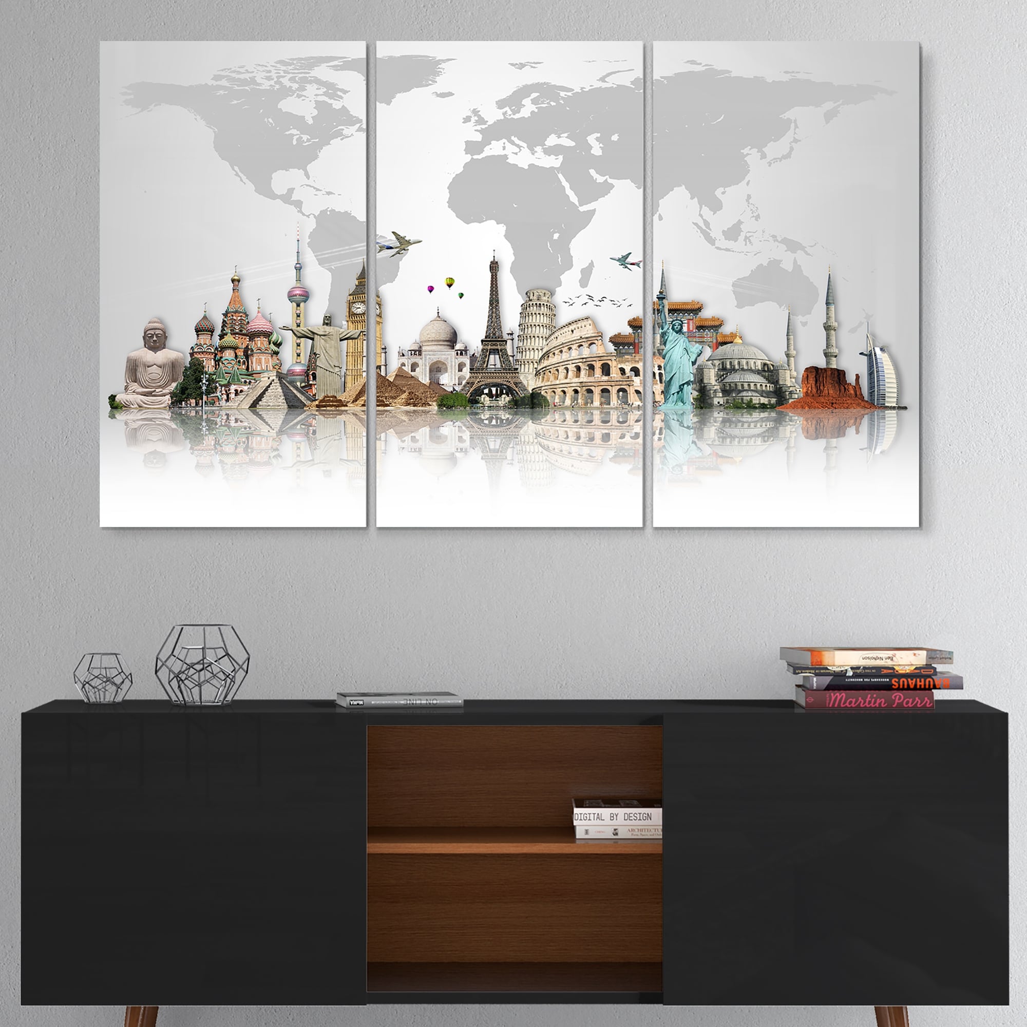 Monuments célèbres du monde entier - Art mural en métal brillant - 36 x 28