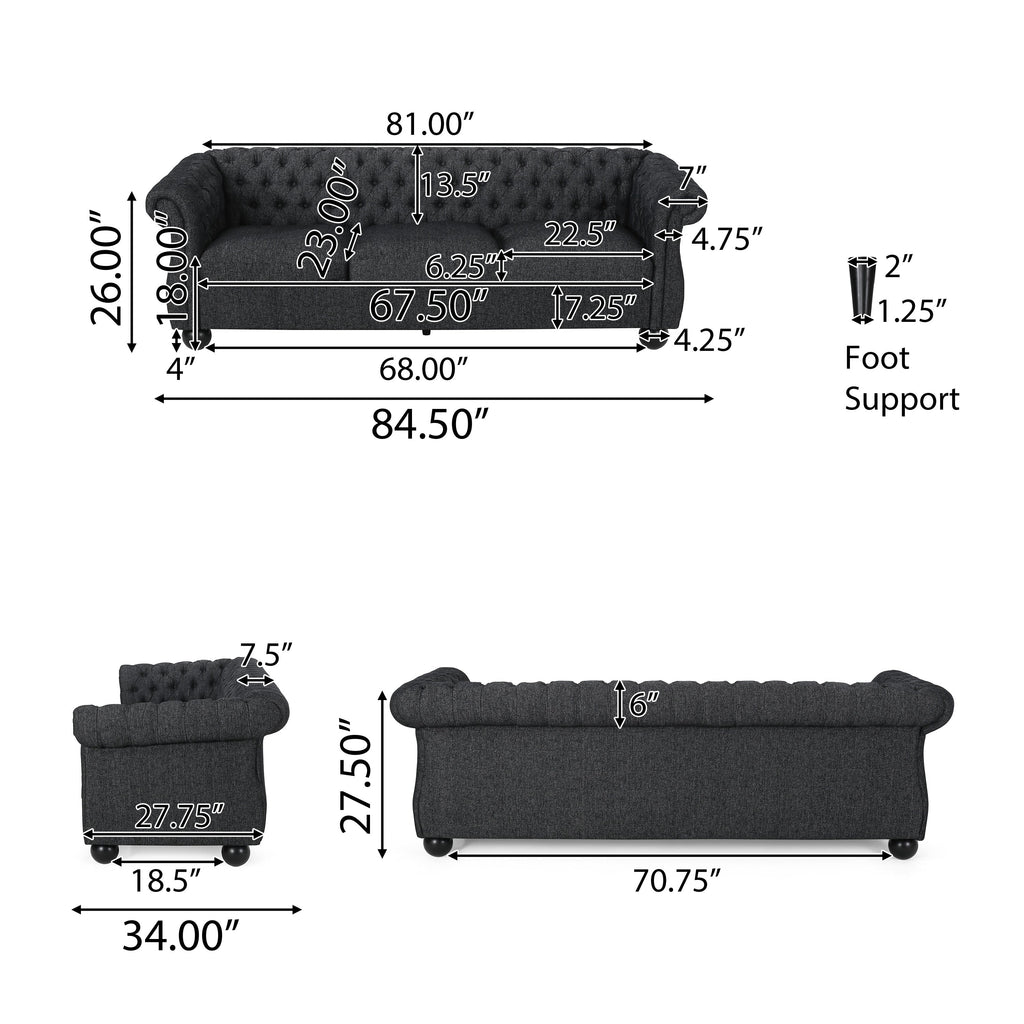 Canapé 3 places capitonné Farhart par Christopher Knight Home