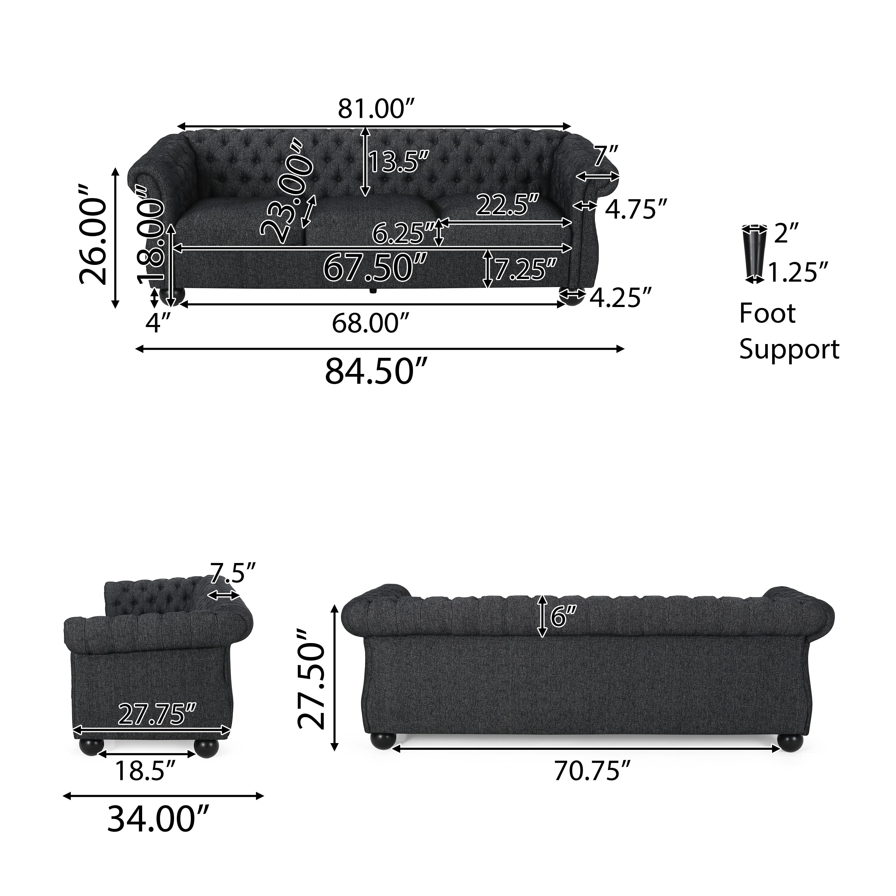 Canapé 3 places capitonné Farhart par Christopher Knight Home
