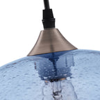 Suspension Farmhouse à 1 ampoule en verre à bulles bleu, finition nickel brossé