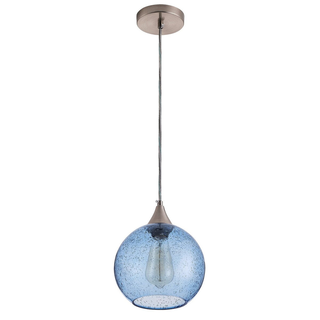 Suspension Farmhouse à 1 lumière en nickel brossé avec abat-jour en verre grainé bleu