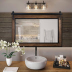Miroir mural de salle de bain en bois naturel de style grange de ferme