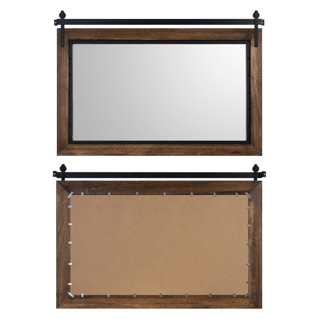 Miroir mural de salle de bain en bois naturel de style grange de ferme