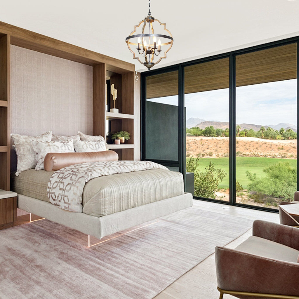 Lustre à 4 bougies en métal vieilli de style ferme