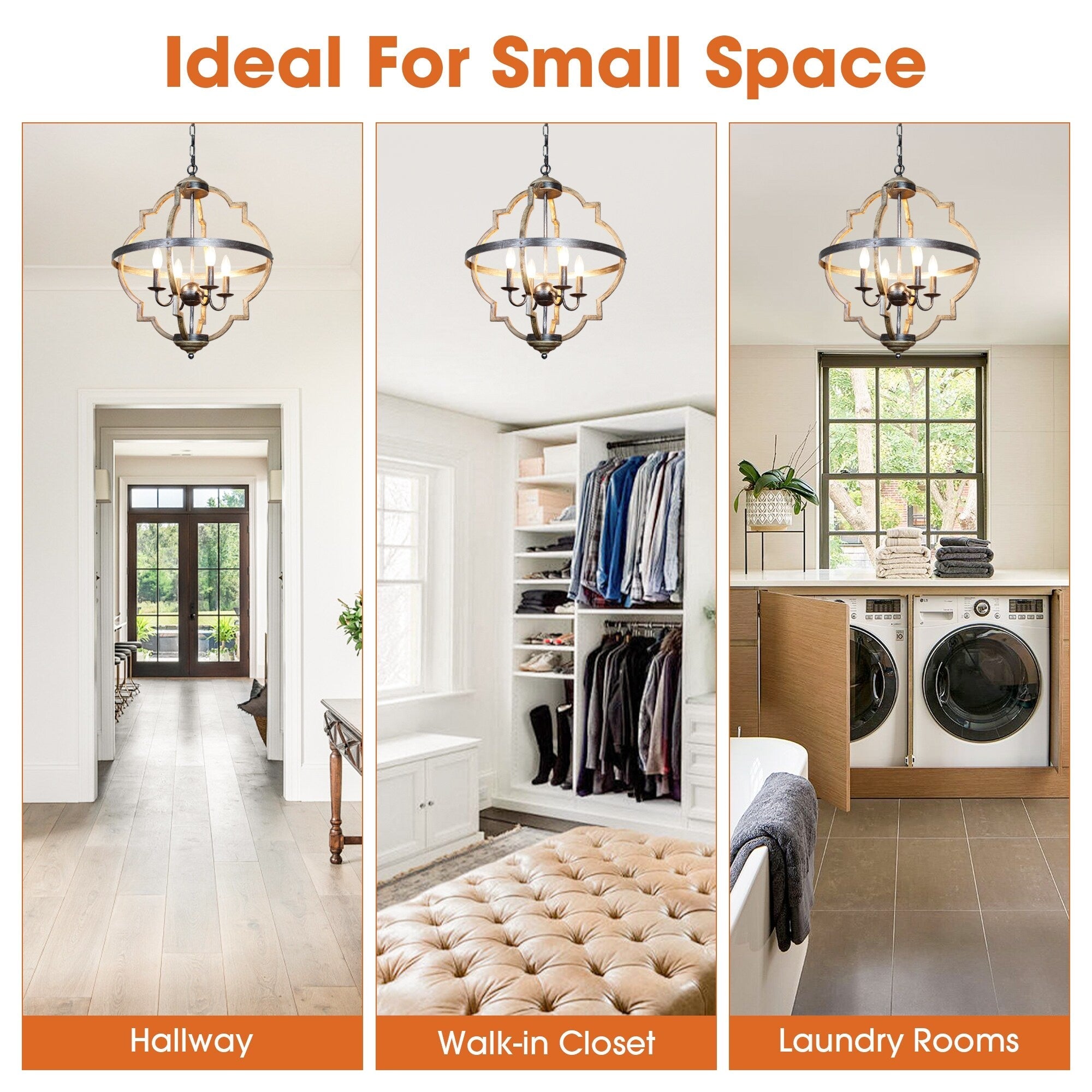 Lustre à 4 bougies en métal vieilli de style ferme